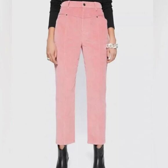 Rebecca Minkoff Women's Sandra Corduroy Pants Crop Pockets Stretchy Pink Size 4 - Picture 1 of 8